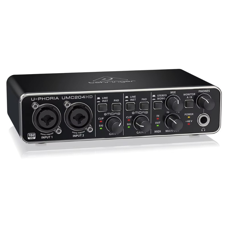 Audio Interface Usb - ベリンガー UMC204HD 2入力/4出力 USB 2.0オーディオインターフェース（Midasマイクプリアンプ2基搭載）屋内スタジオPAシステム音楽機器