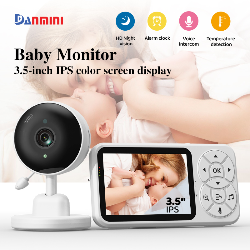 Audio Detect Music - Danmini 3.5 インチベビーモニターカラースクリーンディスプレイ温度音検出ビデオインターホンナイトビジョンセキュリティ監視