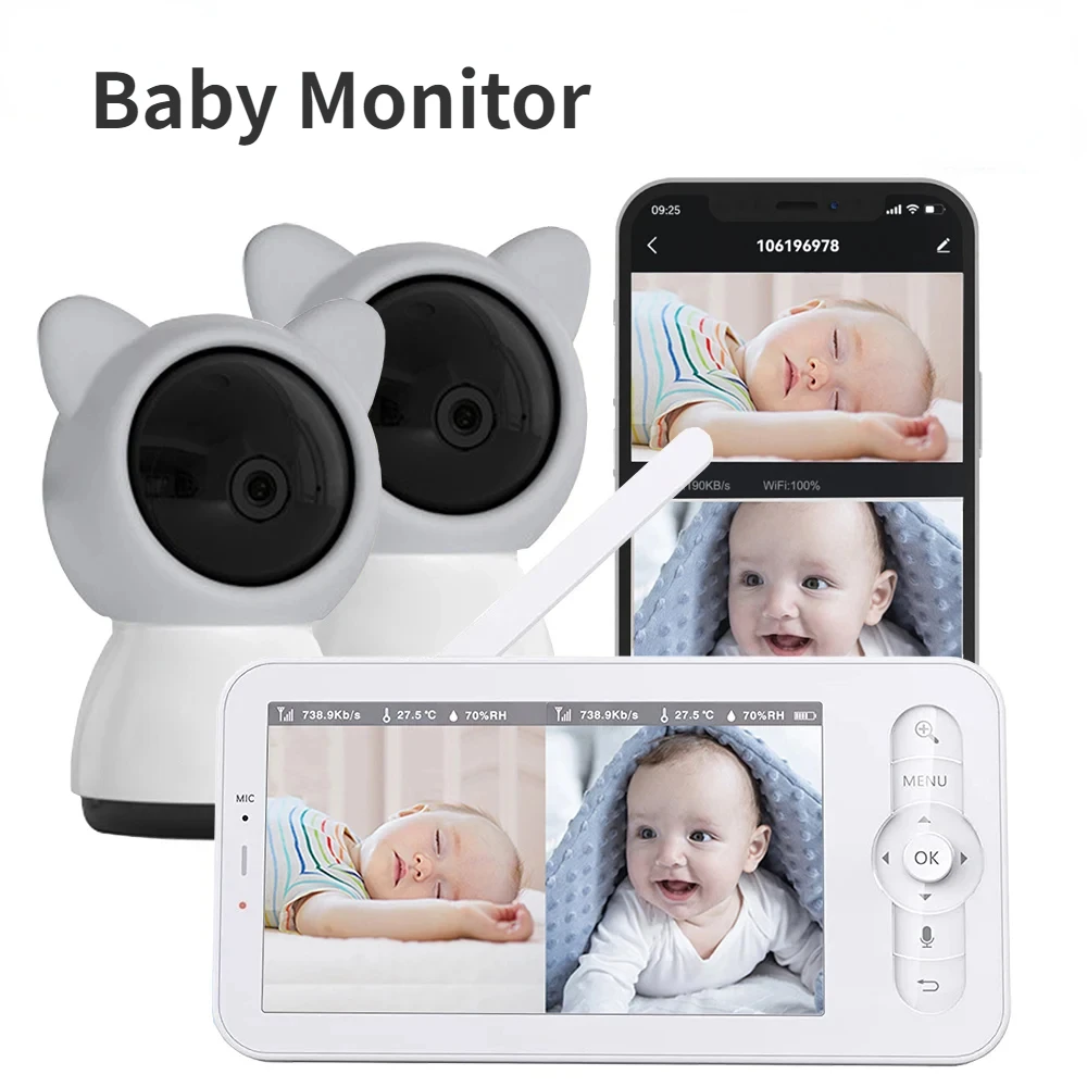 Audio Detect Music - 乳母b5用LCD付きHDベビーモニター,双方向会話用のPTZ子守唄,オーディオとビデオの監視,携帯電話のカメラ,5インチ