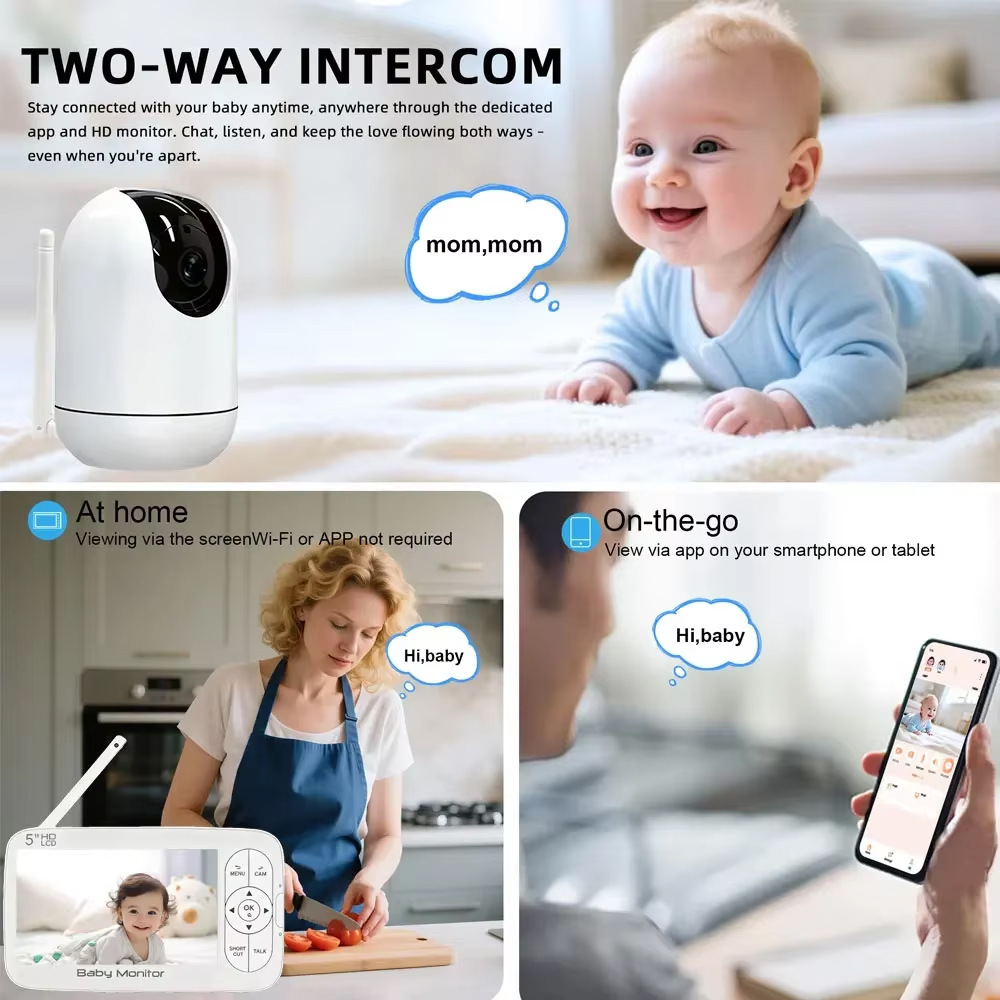 スマートWiFiベビーモニター 5インチLCDスクリーン 4 - Audio Detect Music のレビューと価格