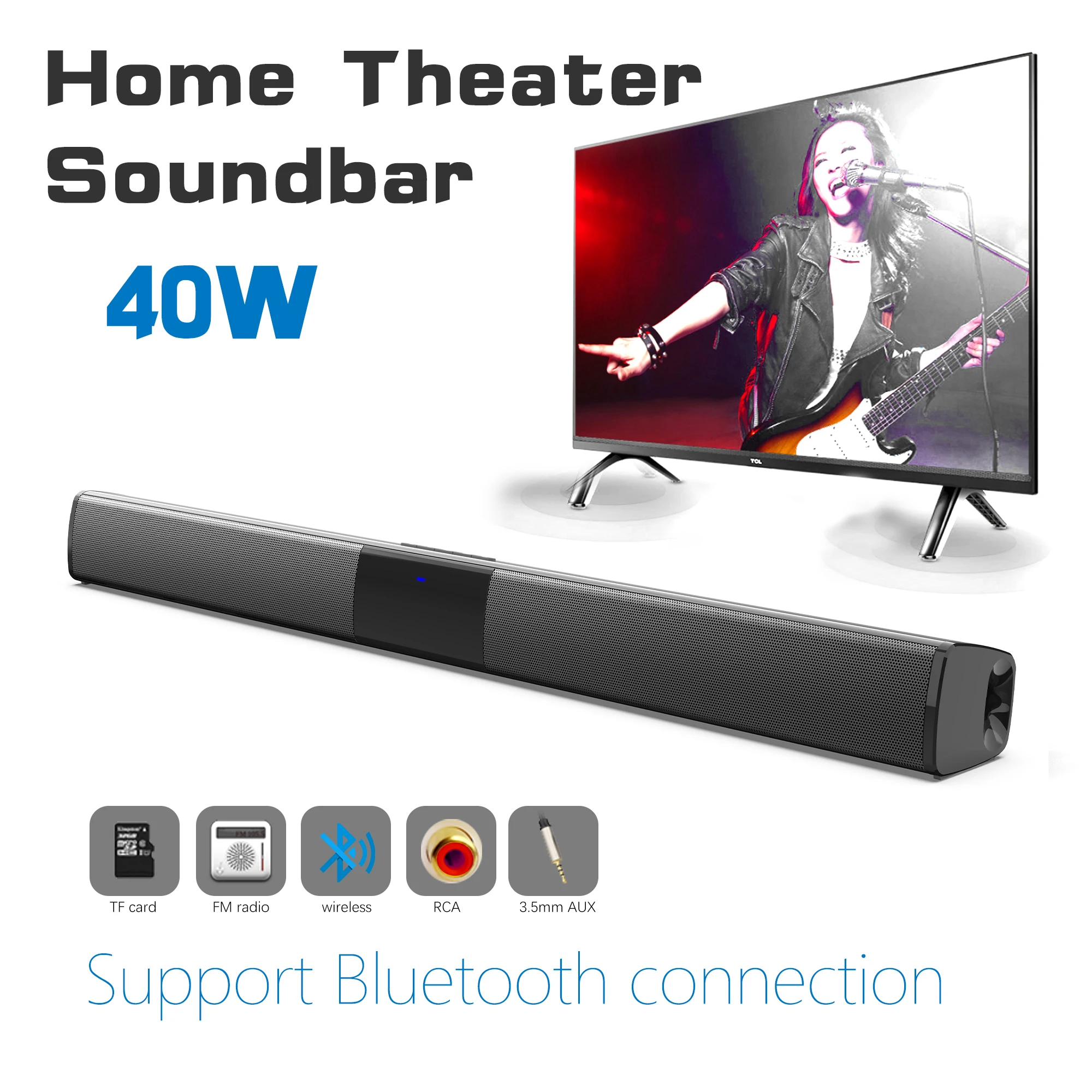 Bluetoothワイヤレスサウンドバー,40W,ホームシア - Audio Music System For Home のレビューと価格