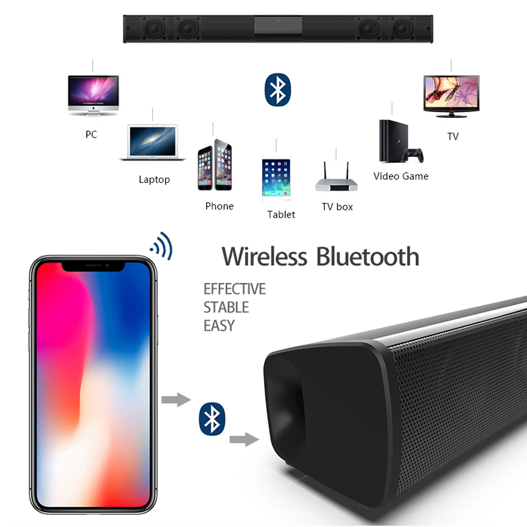 Bluetoothワイヤレスサウンドバー,40W,ホームシア - Audio Music System For Home のレビューと価格