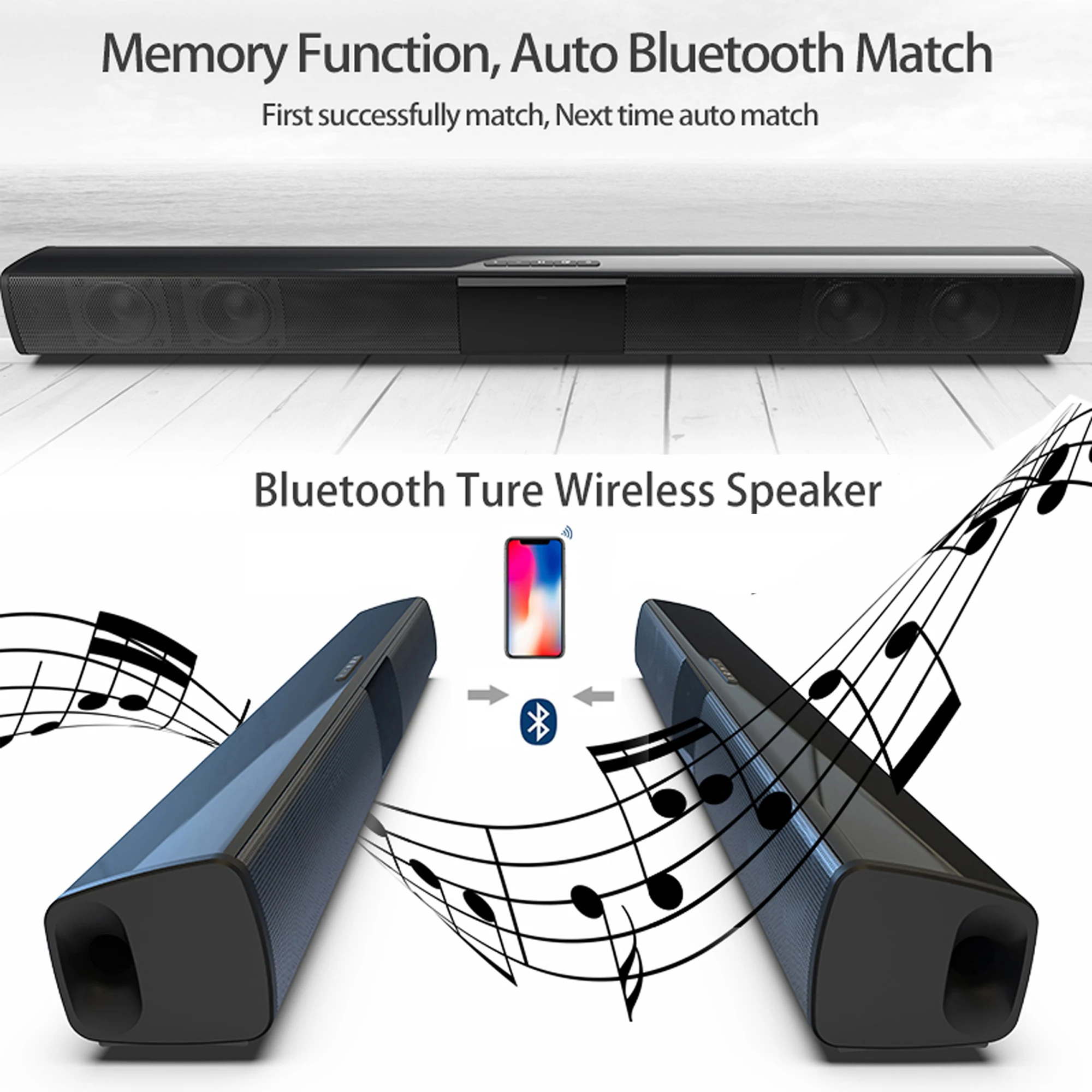 Bluetoothワイヤレスサウンドバー,40W,ホームシア - Audio Music System For Home のレビューと価格