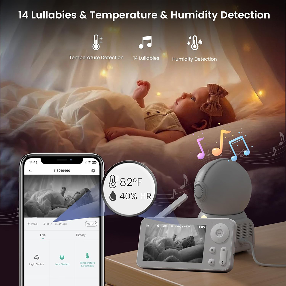 カメラとオーディオを備えたベビーモニター,常夜灯,2台のカメ - Audio Detect Music のレビューと価格